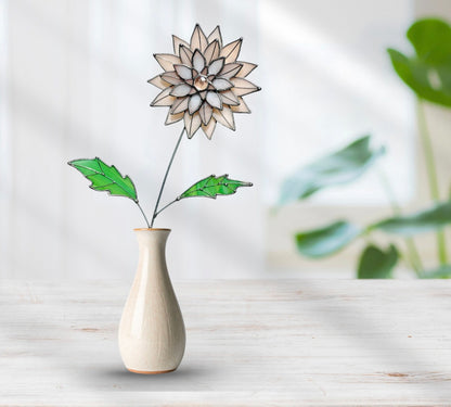 Peachy Pink 3D Stained Glass Dahlia Stem | Layered Glass Flower Art - Samara Designs Studio