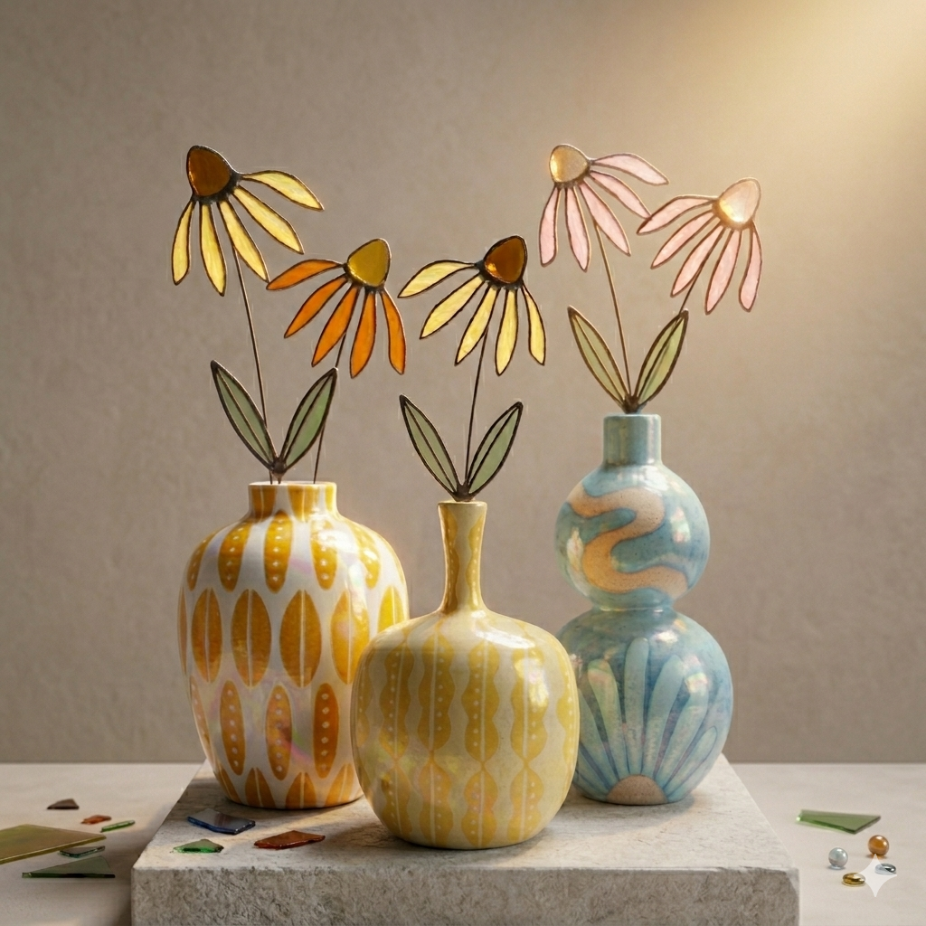 Stained Glass Coneflower Bouquet Set - Samara Designs Studio
