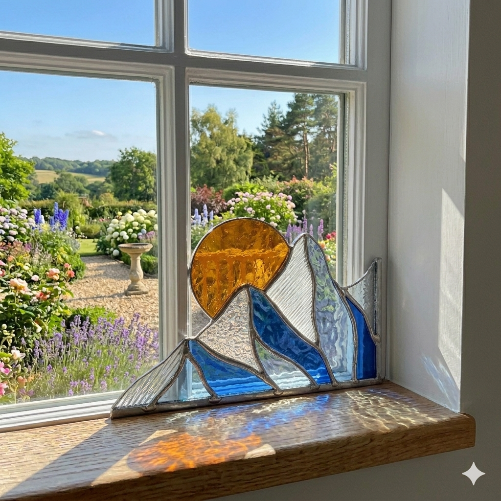 Winter Mountain Scape Stained Glass Corner - Samara Designs Studio