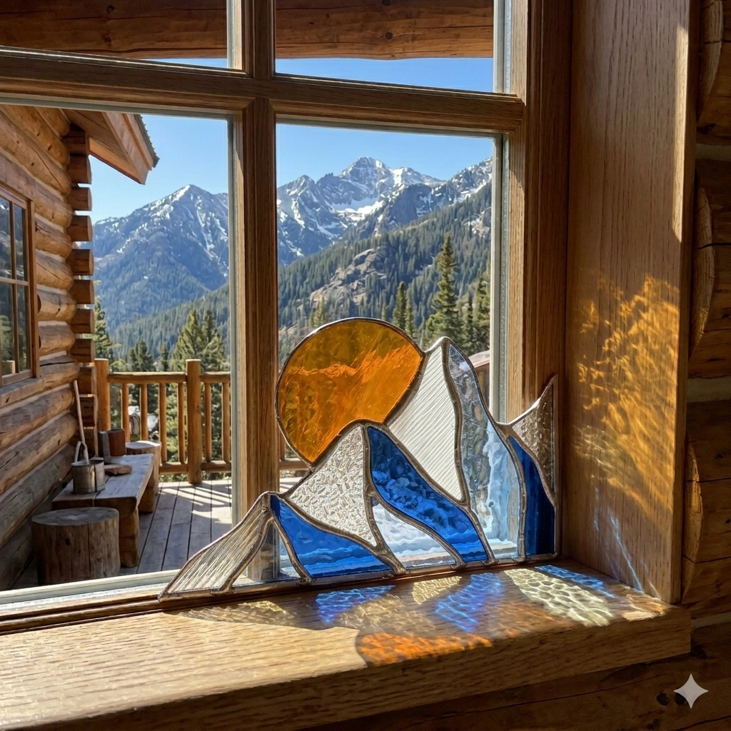 Winter Mountain Scape Stained Glass Corner - Samara Designs Studio