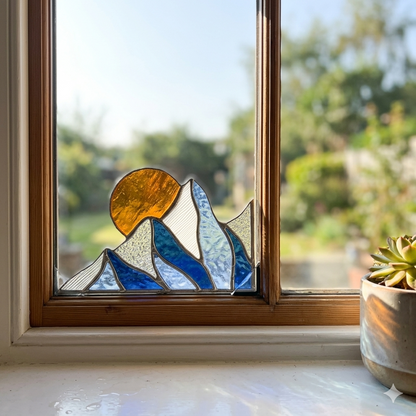 Winter Mountain Scape Stained Glass Corner - Samara Designs Studio