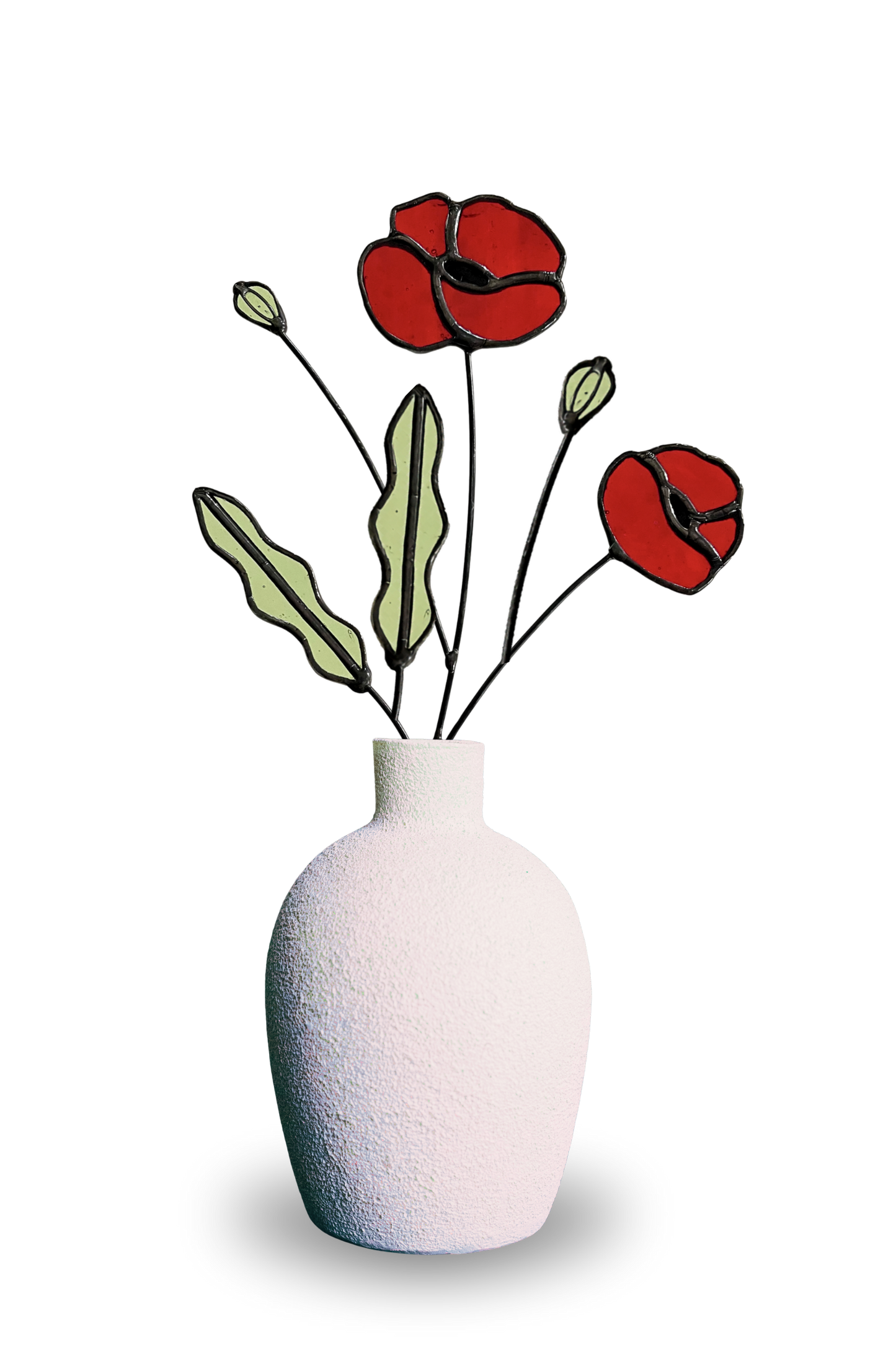 Red Poppy Stained Glass Stem – Handmade Botanical Art - Samara Designs Studio