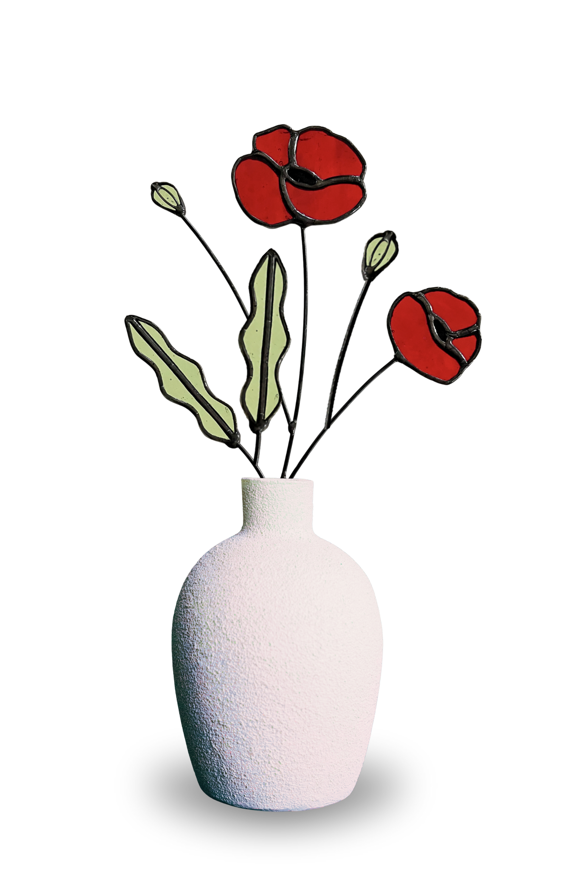 Red Poppy Stained Glass Stem – Handmade Botanical Art - Samara Designs Studio