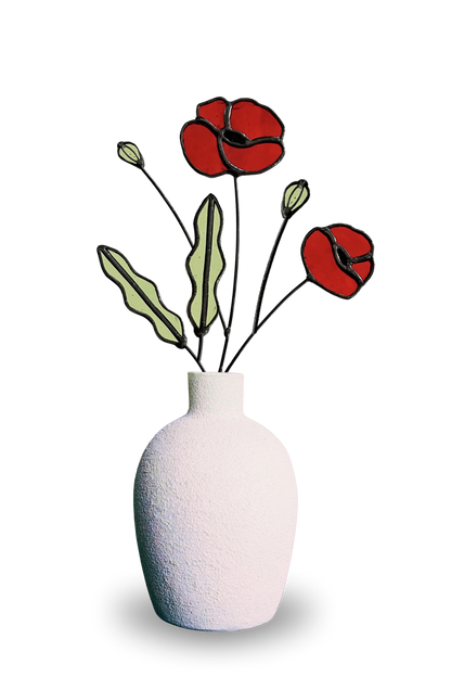 Red Poppy Stained Glass Stem – Handmade Botanical Art - Samara Designs Studio