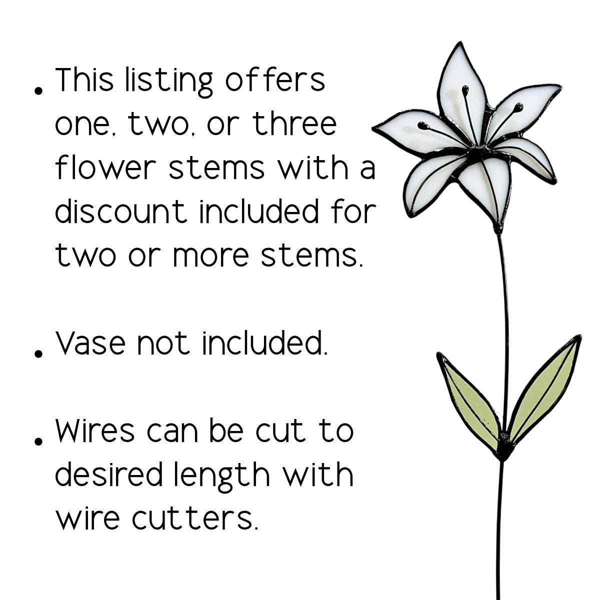 White Lily Glass Flower Stems – Handmade Minimal Botanical Art - Samara Designs Studio