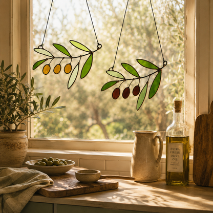 Stained Glass Olive Branch Suncatcher - Samara Designs Studio