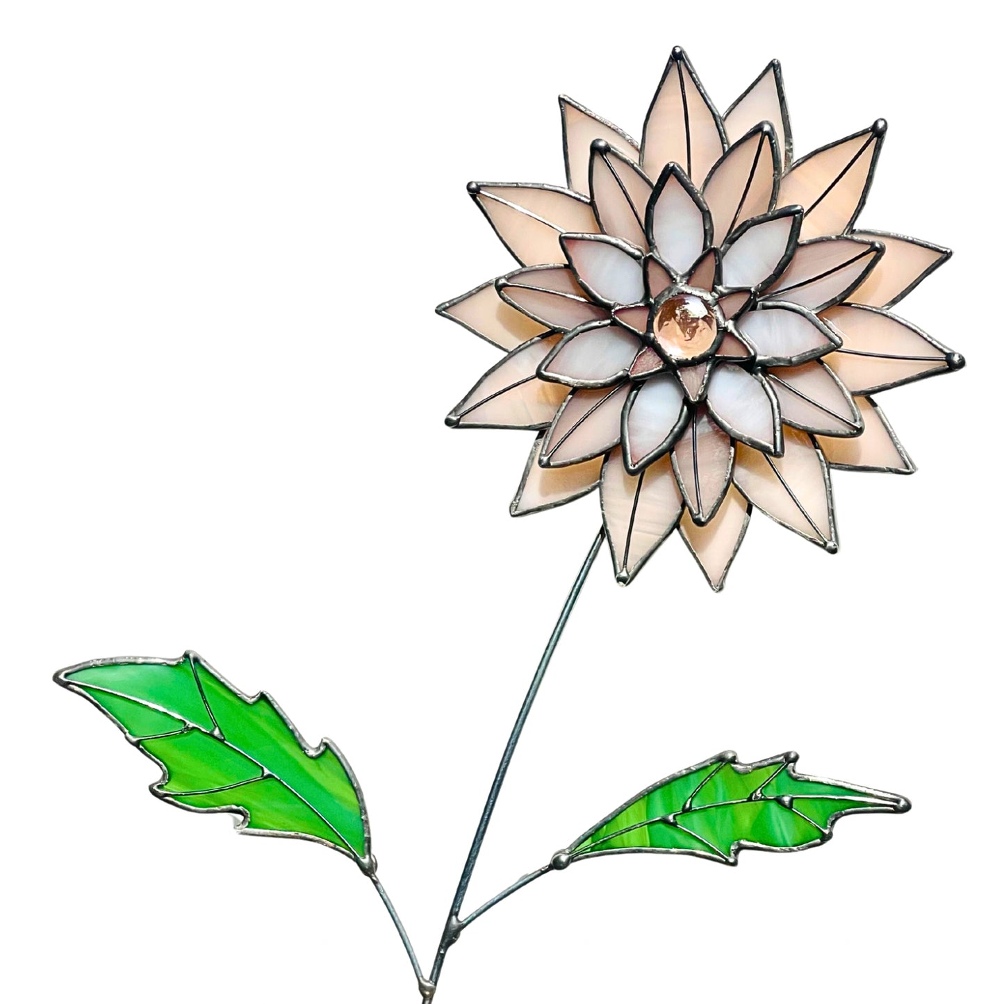 Peachy Pink 3D Stained Glass Dahlia Stem | Layered Glass Flower Art - Samara Designs Studio