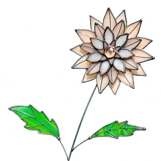 Peachy Pink 3D Stained Glass Dahlia Stem | Layered Glass Flower Art - Samara Designs Studio