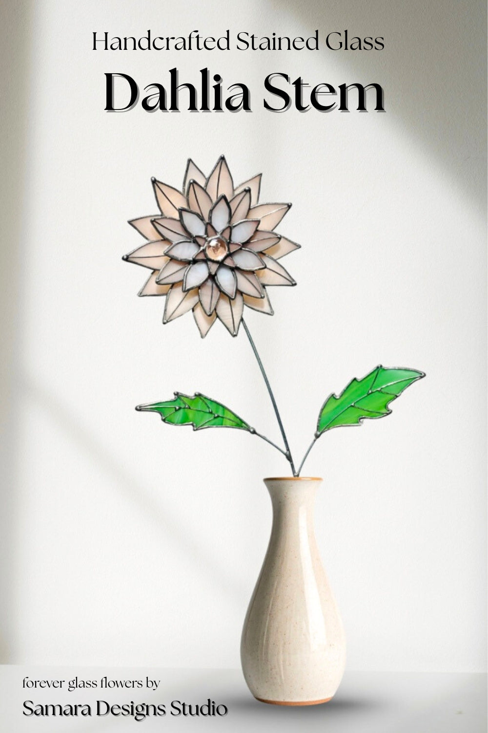 Peachy Pink 3D Stained Glass Dahlia Stem | Layered Glass Flower Art - Samara Designs Studio