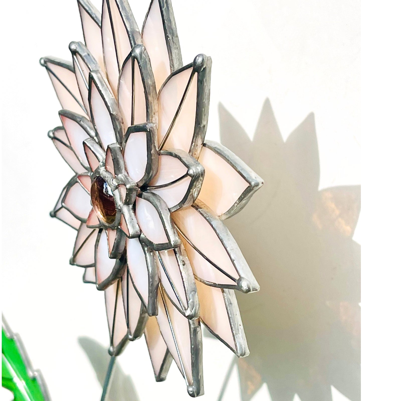 Peachy Pink 3D Stained Glass Dahlia Stem | Layered Glass Flower Art - Samara Designs Studio
