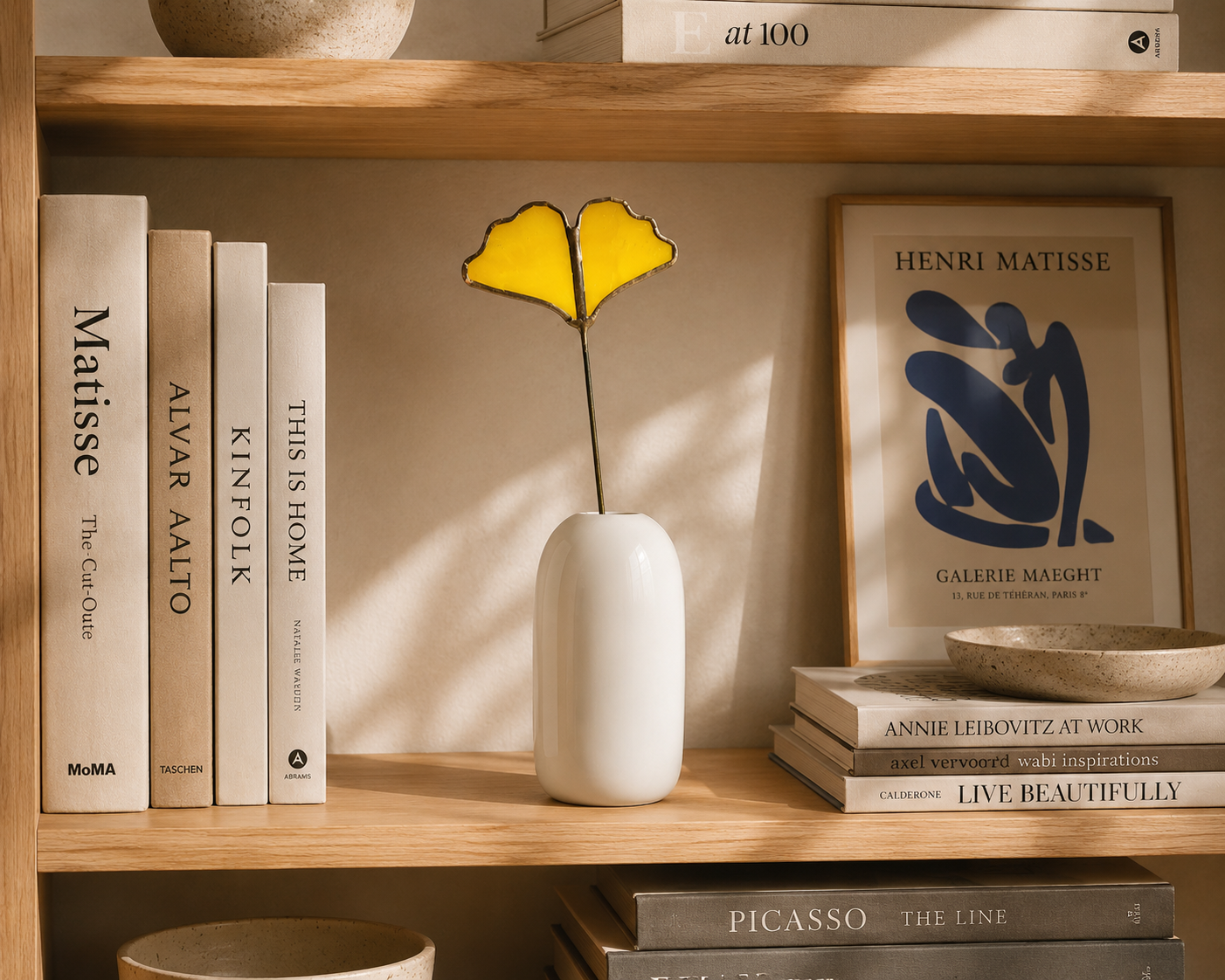 Handmade Stained Glass Ginkgo Leaf Plant Stakes – Modern Botanical Decor for Pots, Terrariums & Succulent Arrangements