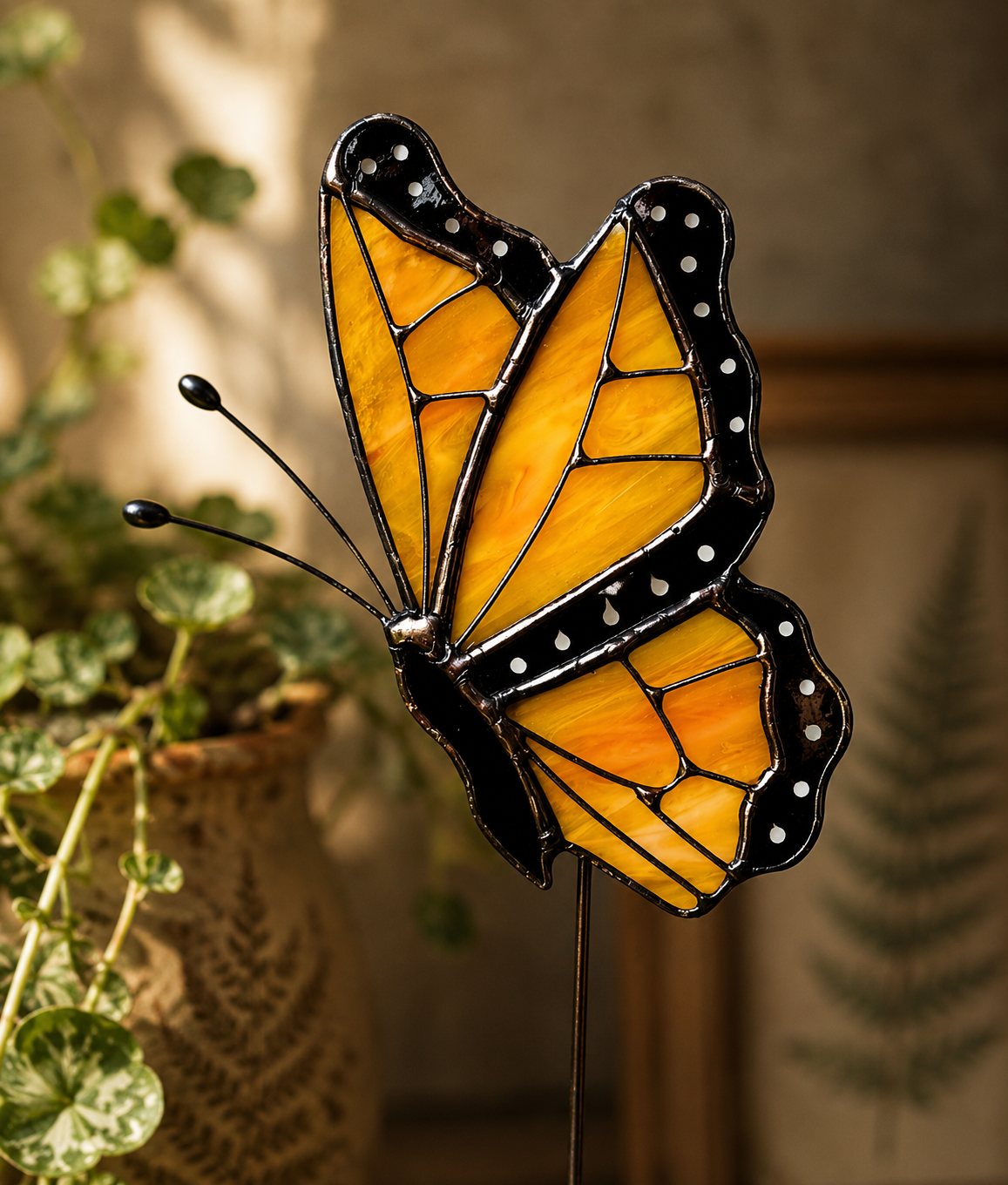 Stained Glass Monarch Butterfly Plant Stake: Best Gift Idea for Plant Lovers - Samara Designs Studio