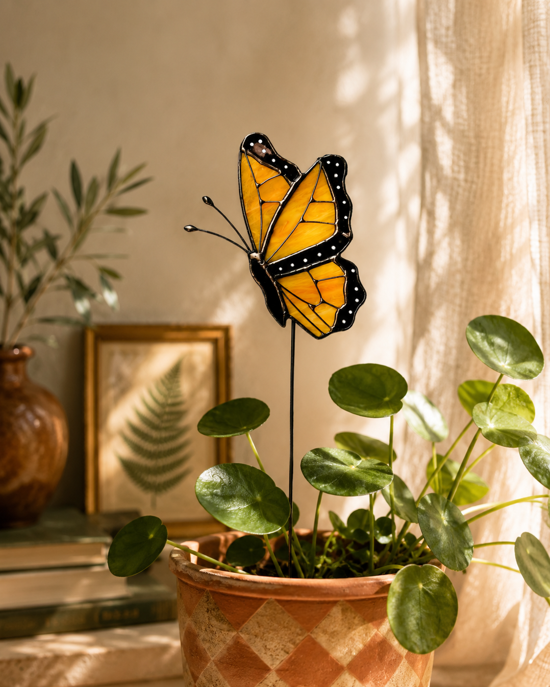 Stained Glass Monarch Butterfly Plant Stake: Best Gift Idea for Plant Lovers - Samara Designs Studio