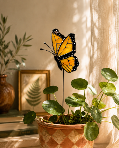Stained Glass Monarch Butterfly Plant Stake: Best Gift Idea for Plant Lovers - Samara Designs Studio