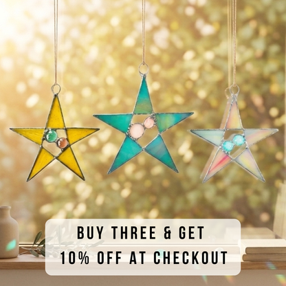 Handmade Stained Glass Wishing Star Suncatcher | Christmas Ornament - Samara Designs Studio
