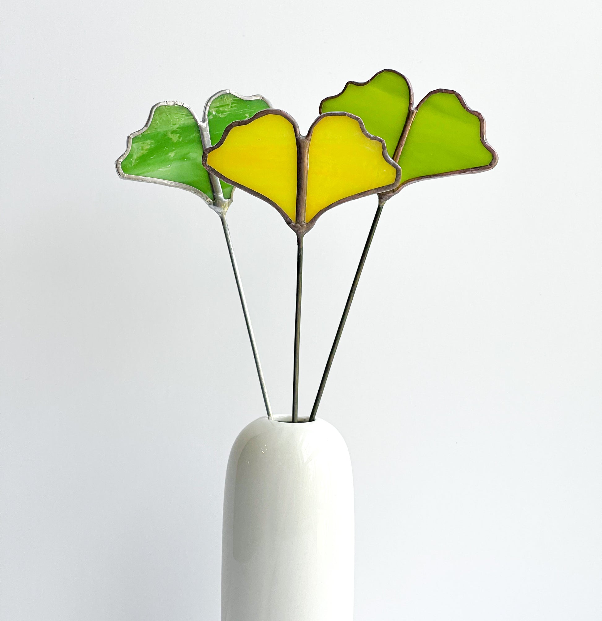 Handmade Stained Glass Ginkgo Leaf Plant Stakes – Modern Botanical Decor for Pots, Terrariums & Succulent Arrangements - Samara Designs Studio