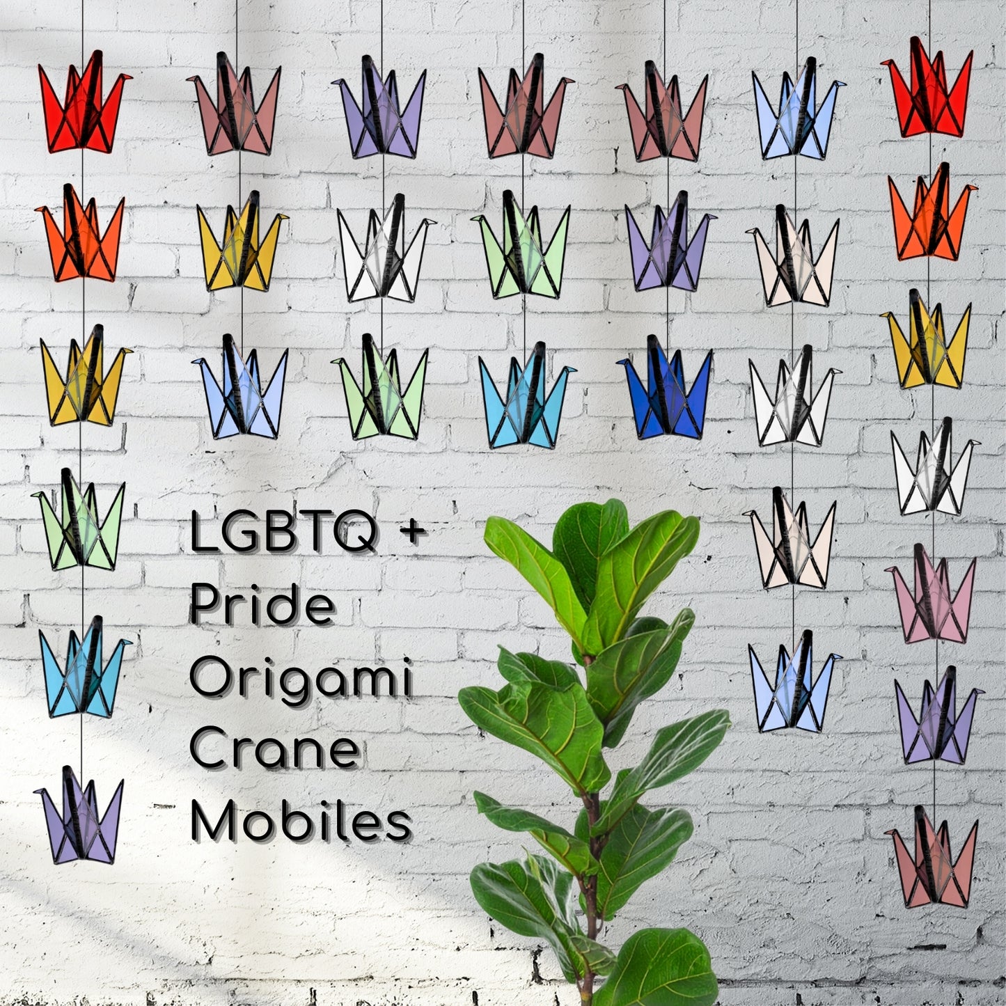 Rainbow Pride Stained Glass Crane Mobile | LGBTQ+, Transgender, Queer, Bisexual Inspired Decor - Samara Designs Studio