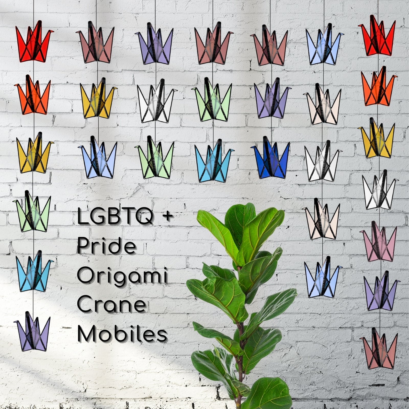 Rainbow Pride Stained Glass Crane Mobile | LGBTQ+, Transgender, Queer, Bisexual Inspired Decor - Samara Designs Studio