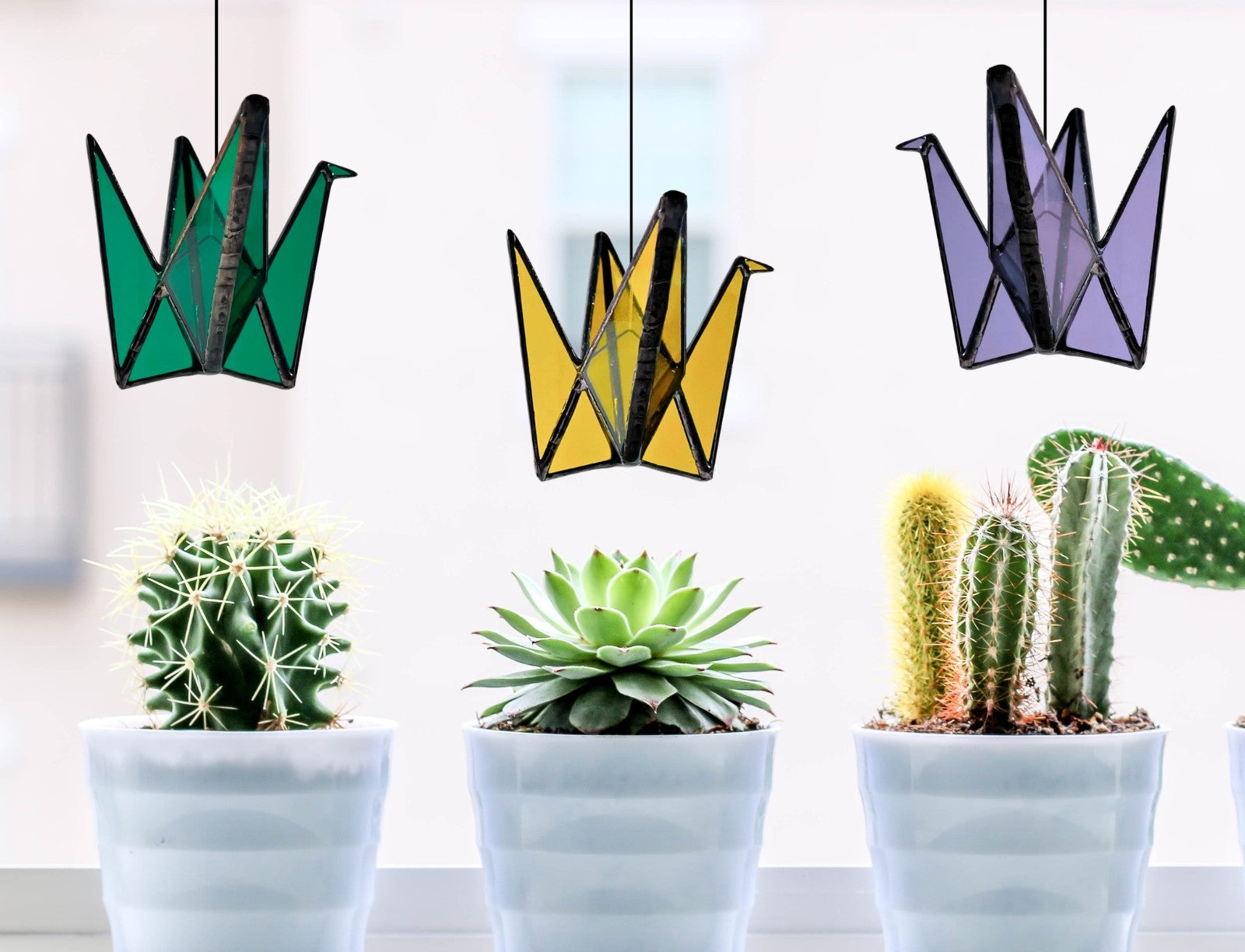 Stained Glass Origami Crane Suncatchers- Bird of Happiness - Samara Designs Studio