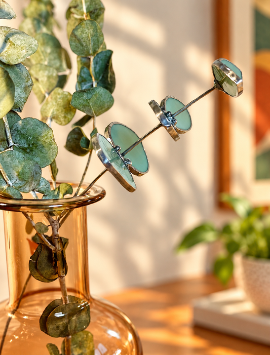 Baby Blue Eucalyptus Stained Glass Stem – Handmade Botanical Glass Decor - Samara Designs Studio