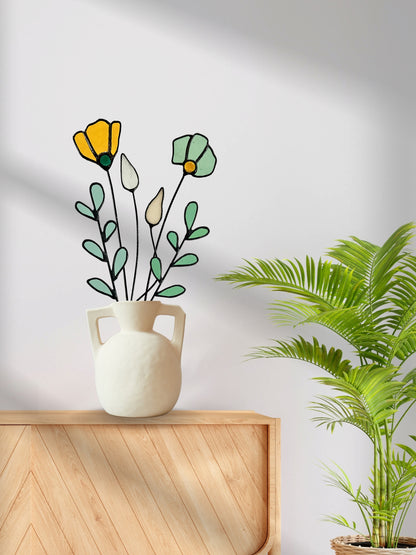 Handmade Stained Glass Wildflower Arrangement –  Amber & Sage Green