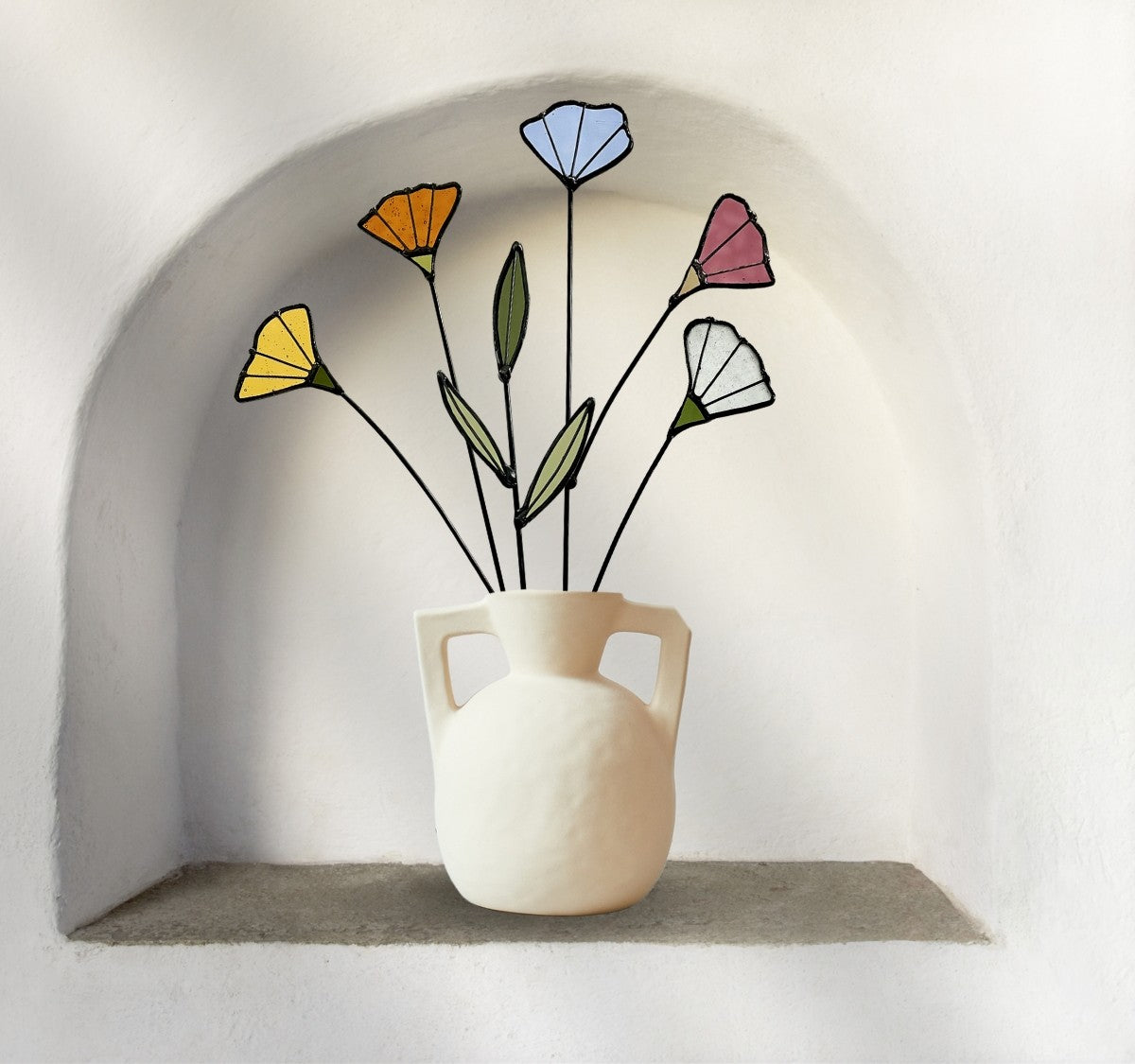 Handmade Stained Glass Wildflower Arrangement – Colorful Mixed Blooms