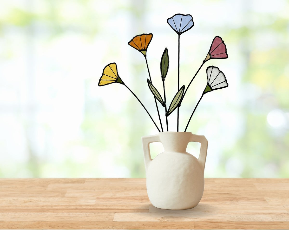 Handmade Stained Glass Wildflower Arrangement – Colorful Mixed Blooms