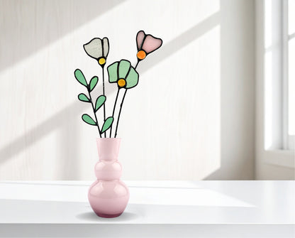 Handmade Stained Glass Wildflower Arrangement –Pastel Pink & Soft Green