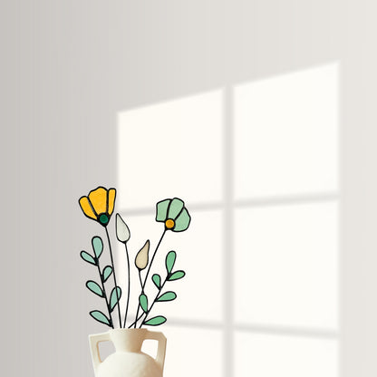 Handmade Stained Glass Wildflower Arrangement –  Amber & Sage Green