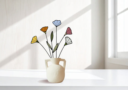 Handmade Stained Glass Wildflower Arrangement – Colorful Mixed Blooms