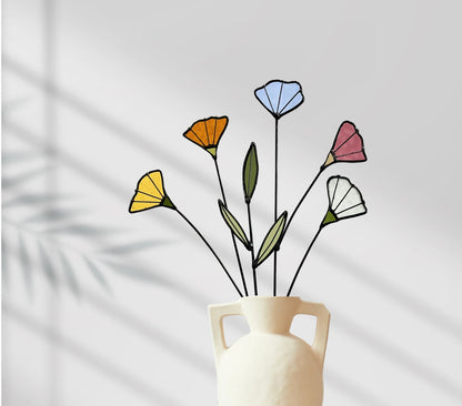 Handmade Stained Glass Wildflower Arrangement – Colorful Mixed Blooms