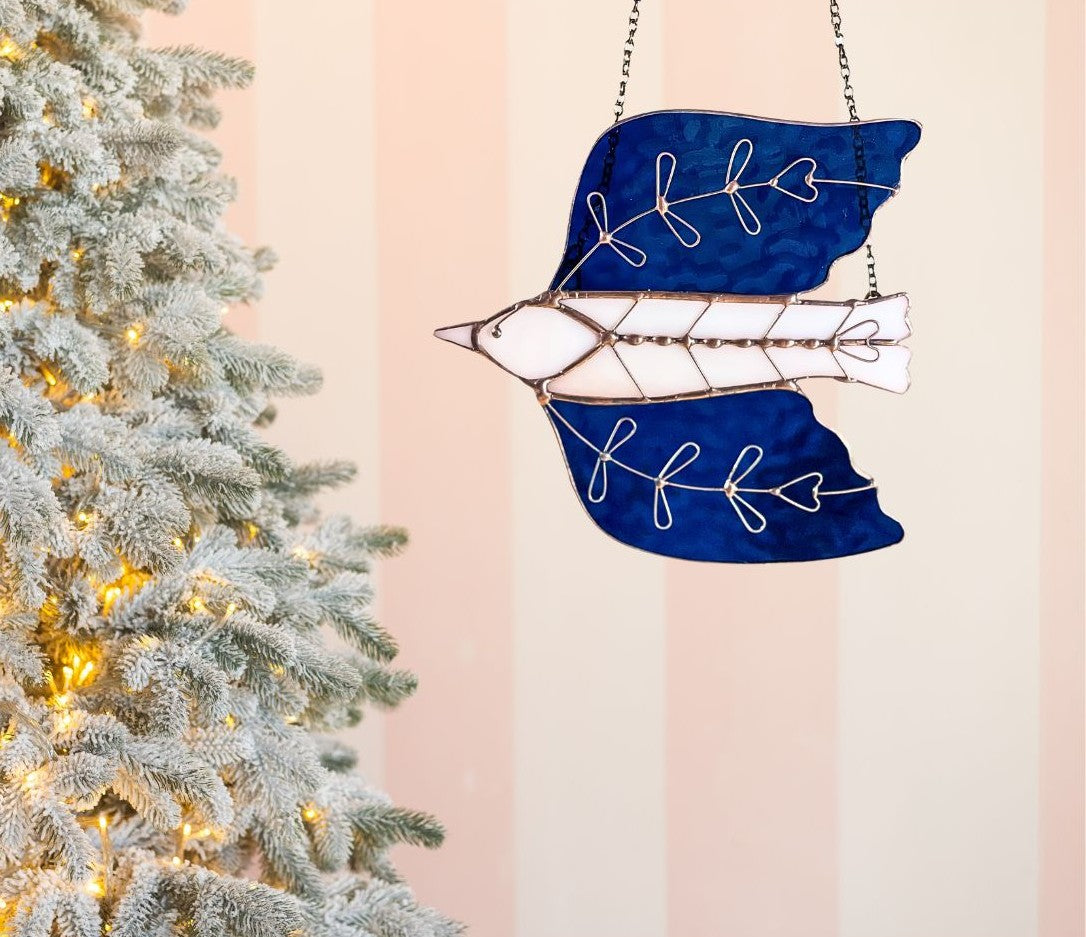 Sparrow Suncatcher – Folk Art Bird Stained Glass | Scandinavian-Inspired Holiday Decor - Samara Designs Studio