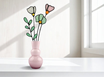 Handmade Stained Glass Wildflower Arrangement –Pastel Pink & Soft Green