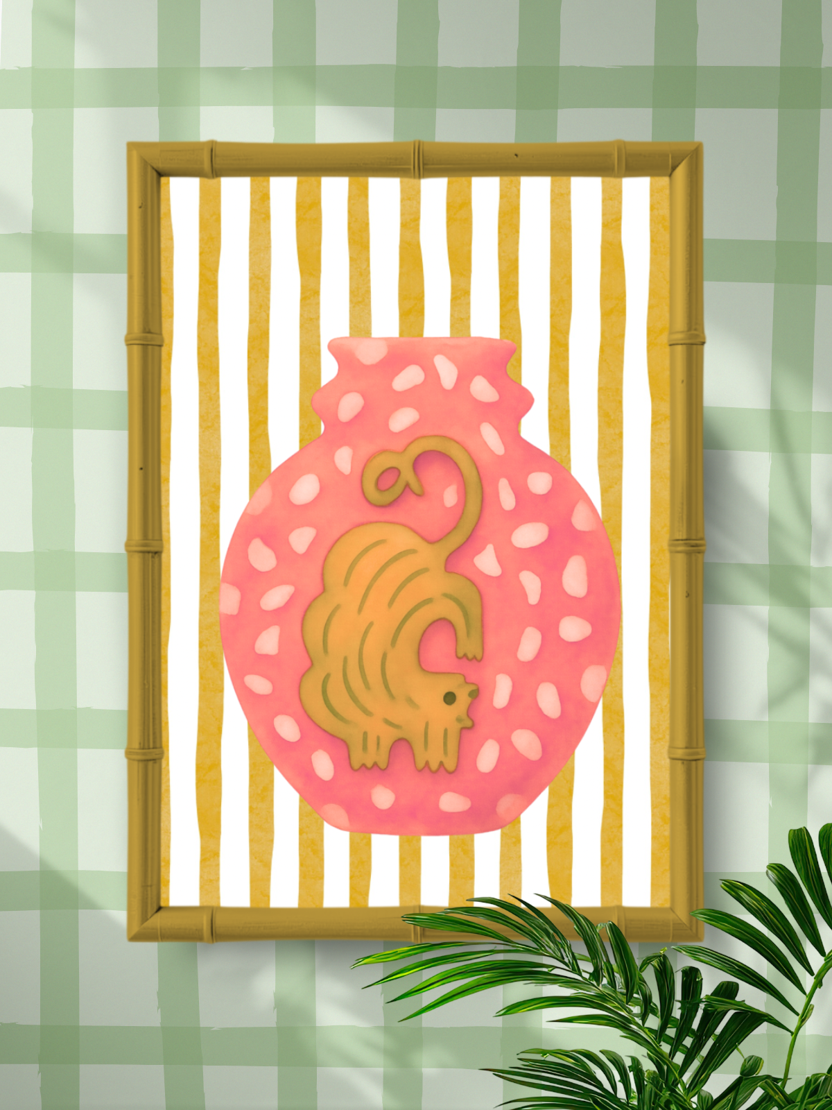 Whimsical Watercolor Art Print – Modern Folk Art Cat in Pink Vase, Colorful Gallery Wall Decor - Samara Designs Studio