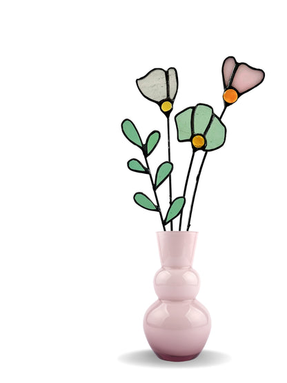 Handmade Stained Glass Wildflower Arrangement –Pastel Pink & Soft Green