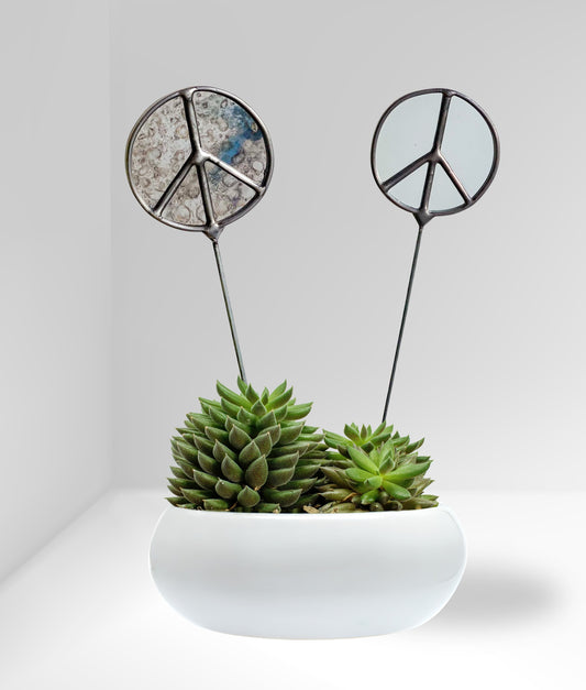Mirror Peace Sign Plant Stake