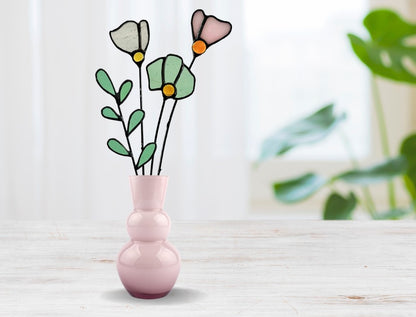 Handmade Stained Glass Wildflower Arrangement –Pastel Pink & Soft Green