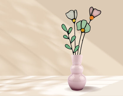 Handmade Stained Glass Wildflower Arrangement –Pastel Pink & Soft Green