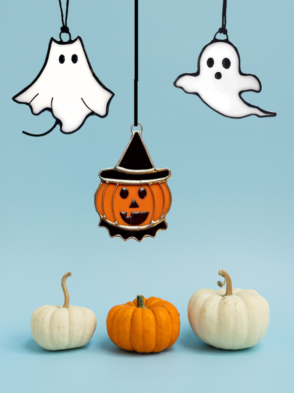 Stained Glass Halloween Pumpkin & Ghost Suncatchers- Handmade Halloween Gifts