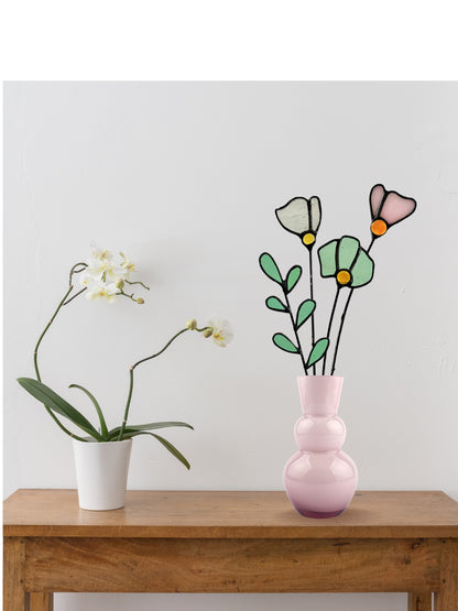 Handmade Stained Glass Wildflower Arrangement –Pastel Pink & Soft Green