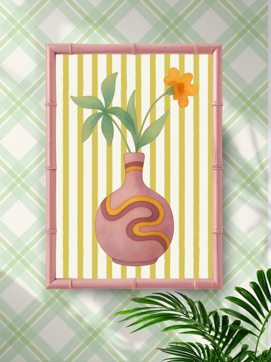 Golden Bloom – Whimsical Watercolor Art Print, Modern Folk Art Floral Vase - Samara Designs Studio