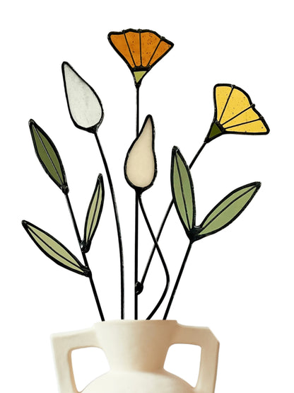 Handmade Stained Glass Wildflower Arrangement –Yellow & Olive Green