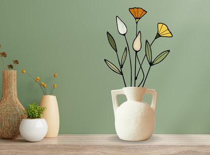Handmade Stained Glass Wildflower Arrangement –Yellow & Olive Green