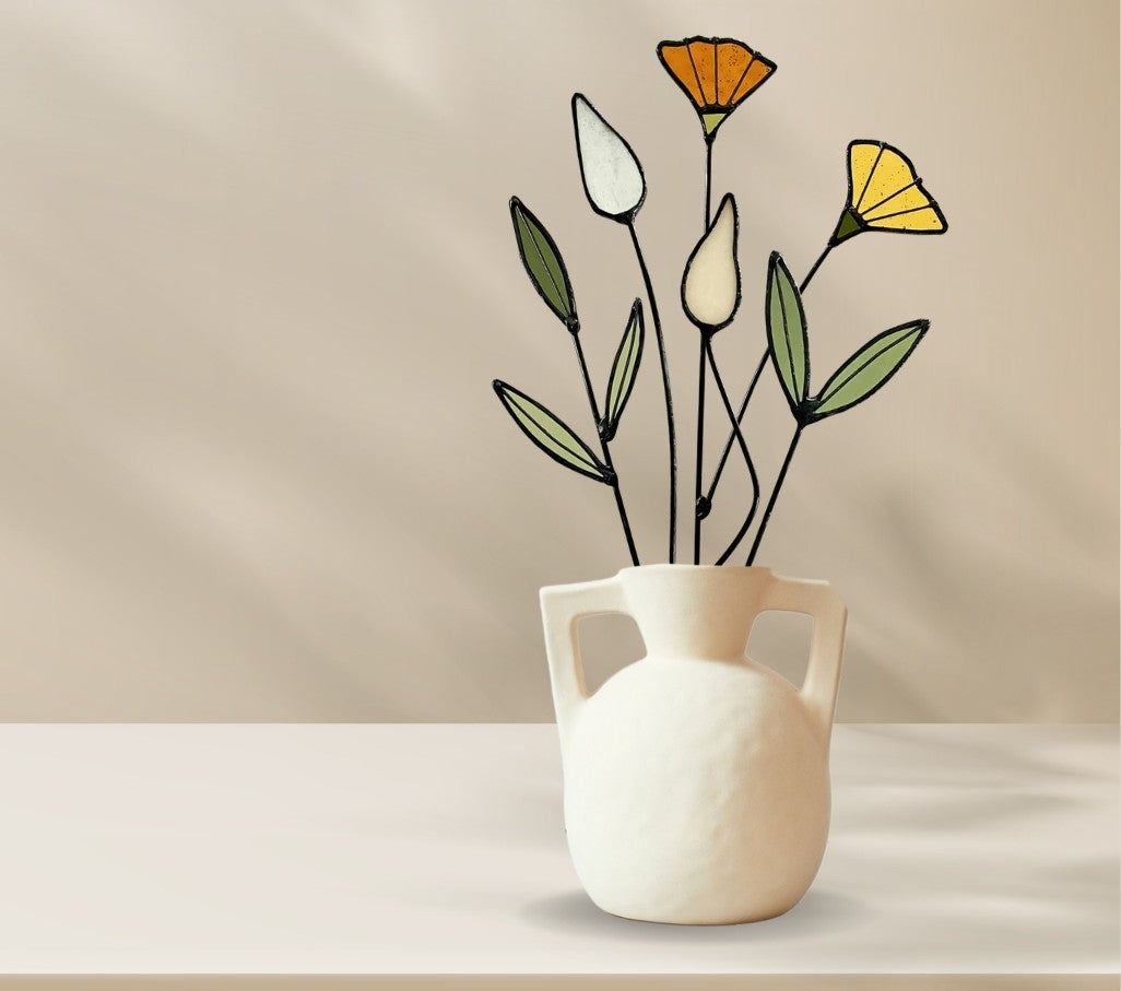 Handmade Stained Glass Wildflower Arrangement –Yellow & Olive Green