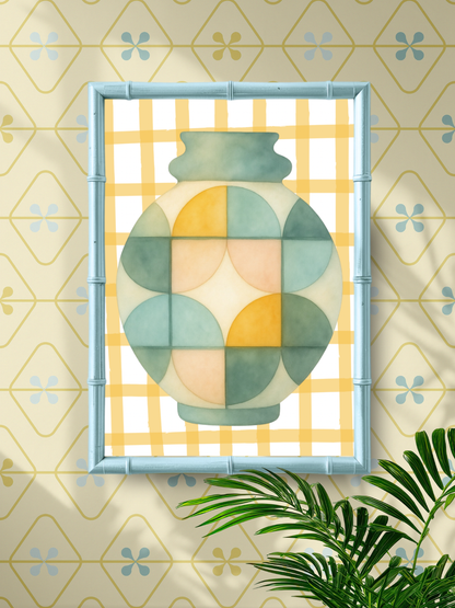 Geometric Vase Art Print hanging on a retro style wall