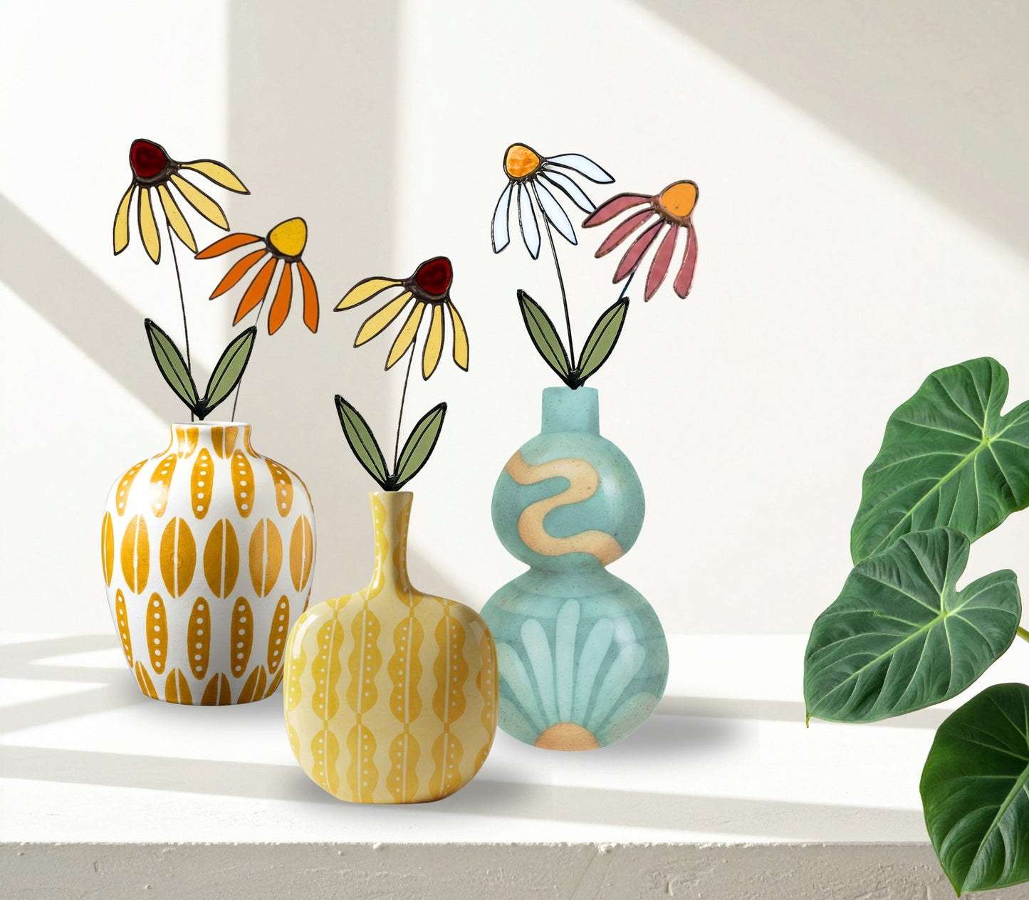Stained Glass Coneflower Bouquet Set - Samara Designs Studio