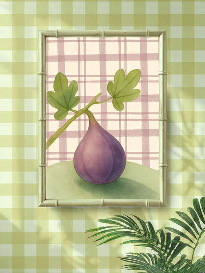 Fig Art Print | Cottagecore Kitchen Wall Art | Botanical Fruit Poster | Vintage Plaid Wall Decor | Soft Watercolor Print - Samara Designs Studio