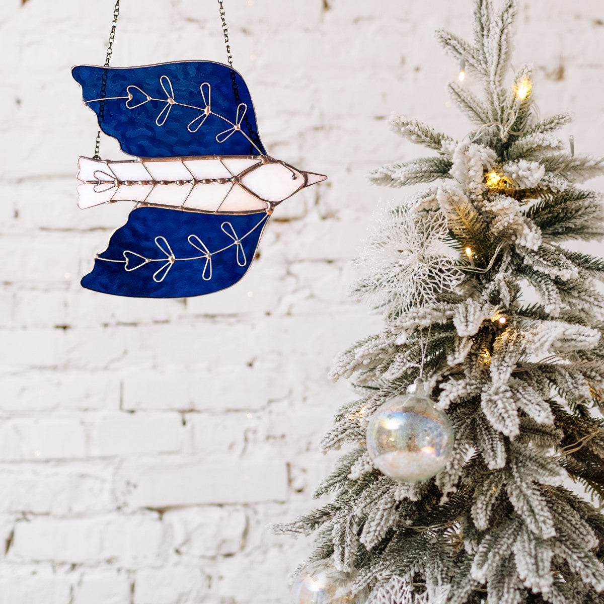 Sparrow Suncatcher – Folk Art Bird Stained Glass | Scandinavian-Inspired Holiday Decor - Samara Designs Studio