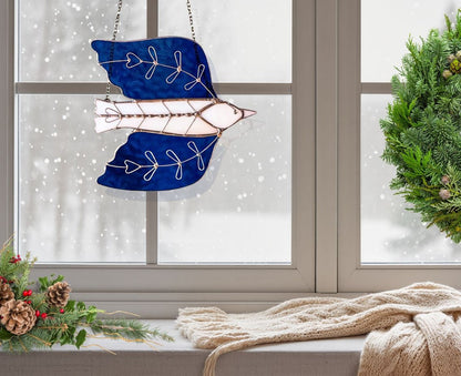 Sparrow Suncatcher – Folk Art Bird Stained Glass | Scandinavian-Inspired Holiday Decor - Samara Designs Studio