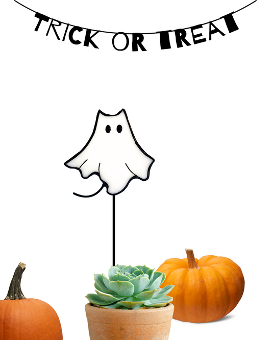 Halloween Stained Glass Ghost Plant Stake